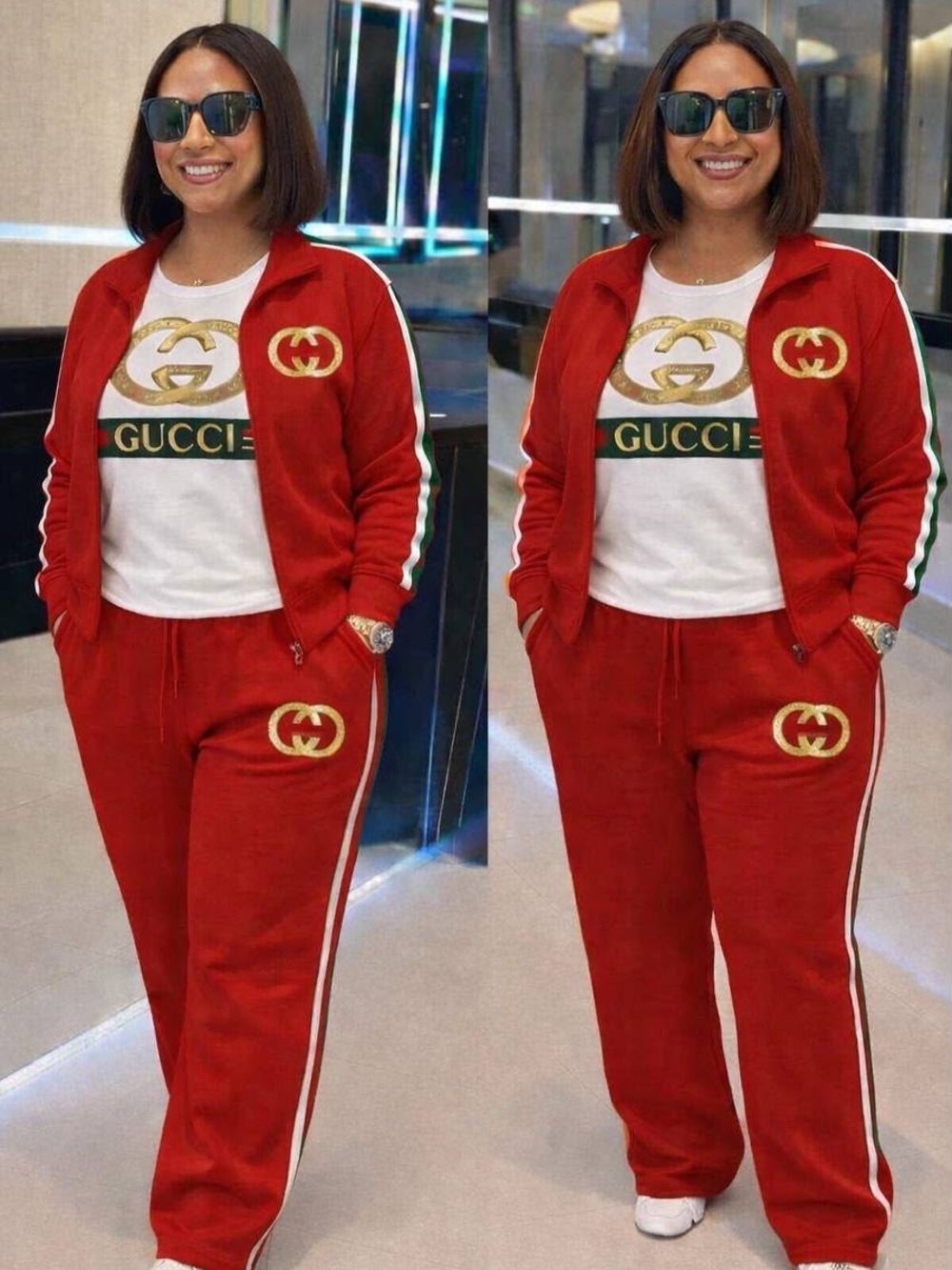 Gucci Red Logo Track Joggers - Women's Casual Drawstring Pants